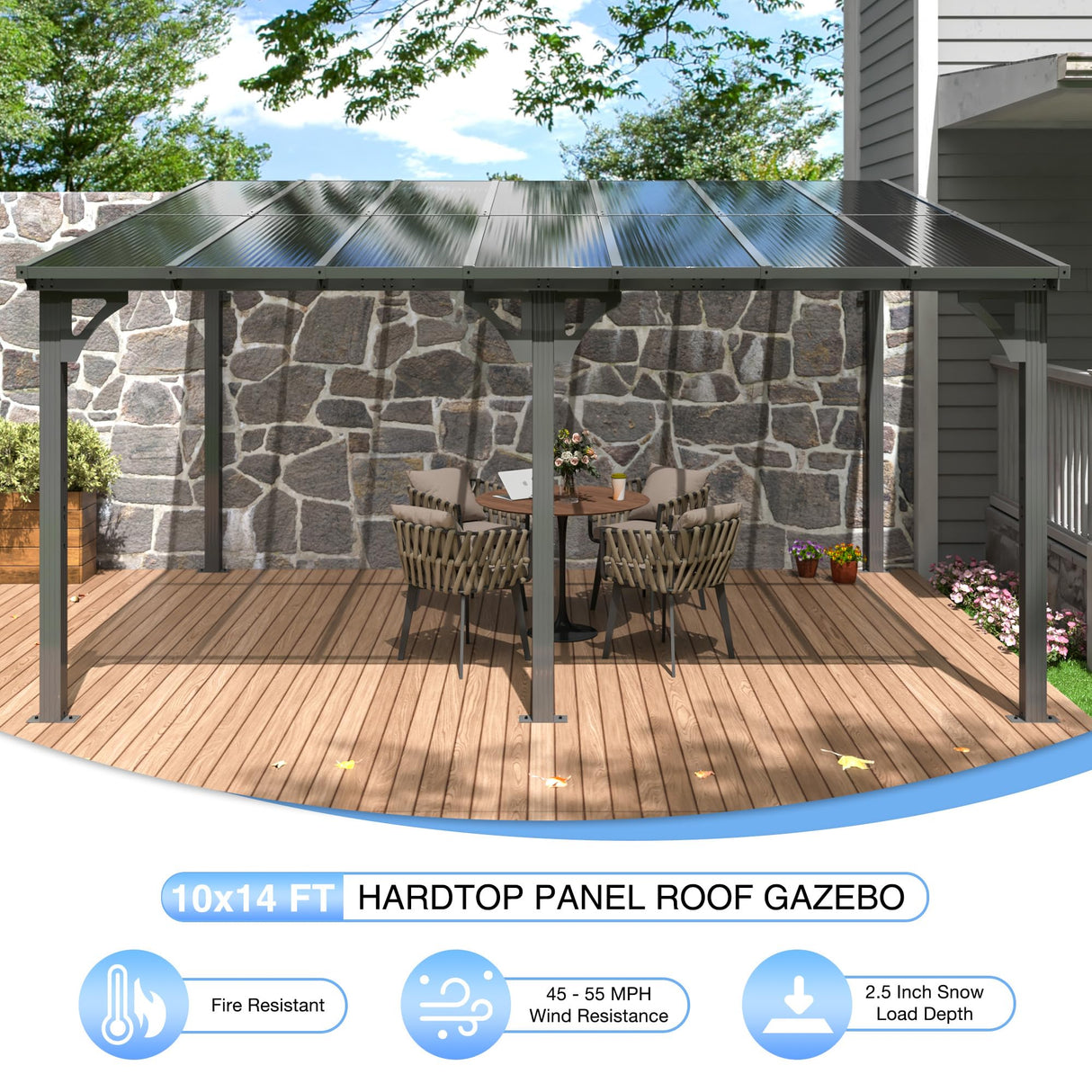 AirWire 10x14 FT Gazebo Pergola Awnings for Patio with Hardtop Gazebos on Clearance Patio Covers for Shade and Rain, Lean to Gazebo Sunroom Patio Canopy Outdoor Pergolas for Patios,Decks,Backyard AirWire