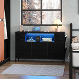 CollaredEagle 10-Drawer Dresser with Charging Station, Storage Drawers with LED, TV Stand for up to 55inch TV, Fabric Chest of Drawers for Closet, Living Room,Entryway, Bedroom, Black CollaredEagle