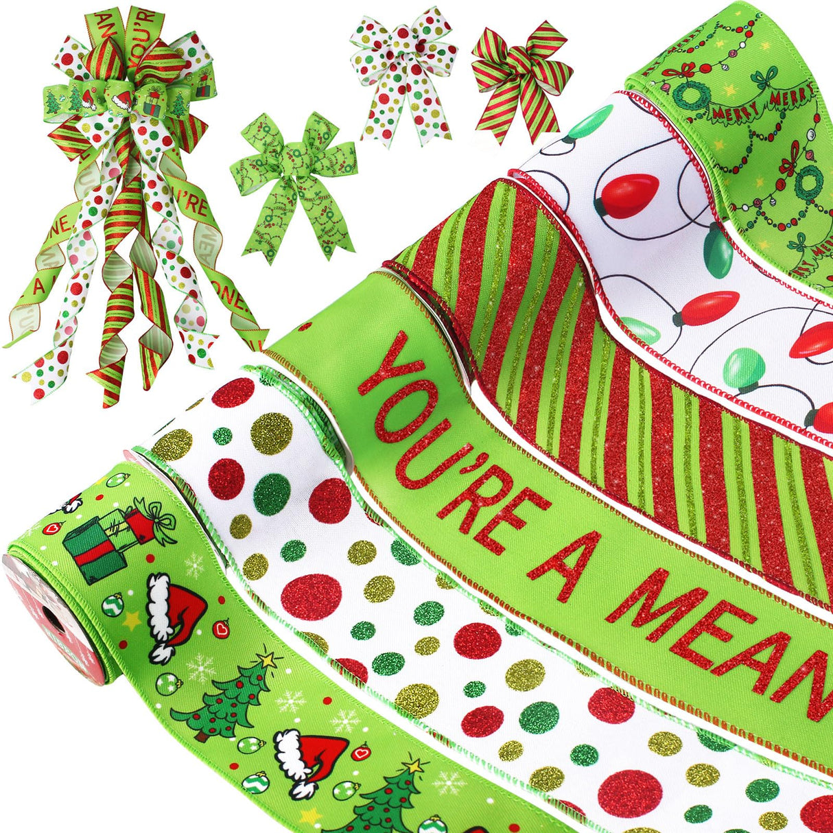 Tsorode Christmas Ribbon Wired 2.5 inch,6 Rolls 30 Yards Red and Green Christmas Ribbon for Tree/Bow/Wreath Supplies,Wired Ribbons Crafts Xmas Decorations Tsorode
