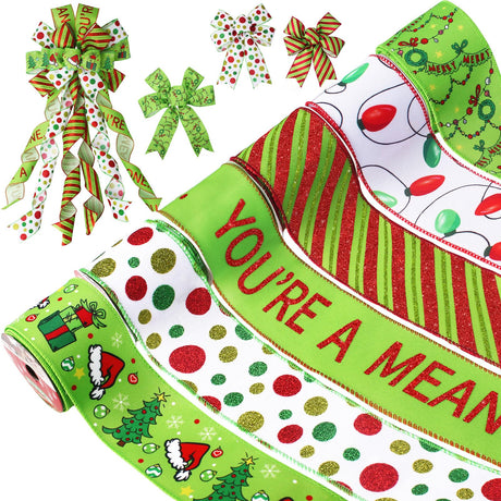 Tsorode Christmas Ribbon Wired 2.5 inch,6 Rolls 30 Yards Red and Green Christmas Ribbon for Tree/Bow/Wreath Supplies,Wired Ribbons Crafts Xmas Decorations Tsorode