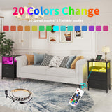 KHLJJU LED Nightstand with Charging Station, Side Table with USB Ports and Outlets, End Table for Small Spaces, Black Bedside Tables for Bedroom, Living Room, Office KHLJJU