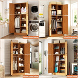 Unikito Armoire Wardrobe Closet, 71" Farmhouse Wooden Wardrobe with Adjustable Shelves and Hanging Rod, Freestanding Clothing Storage Cabinet Organizer for Bedroom Living Room Office, Highland Oak Unikito