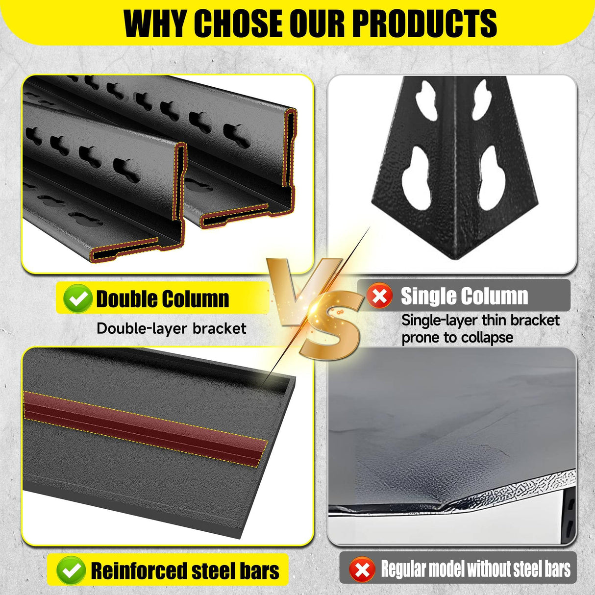 72'' Storage Shelves, Garage Metal Shelving Unit, Adjustable, Double-Layer Column with Reinforced Ribs, Heavy-Duty, Capable of Bearing 3000lbs, Suitable for Garage, Warehouse, Kitchen Storage Beaunatixx