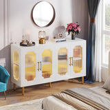 Tribesigns 55" Accent Cabinet with 4 Doors and Shelves, Modern Credenza Storage Cabinet with Acrylic Glass Doors, White Display Cabinet for Living Room, Bedroom, Kitchen, Dining Room, Hallway Tribesigns