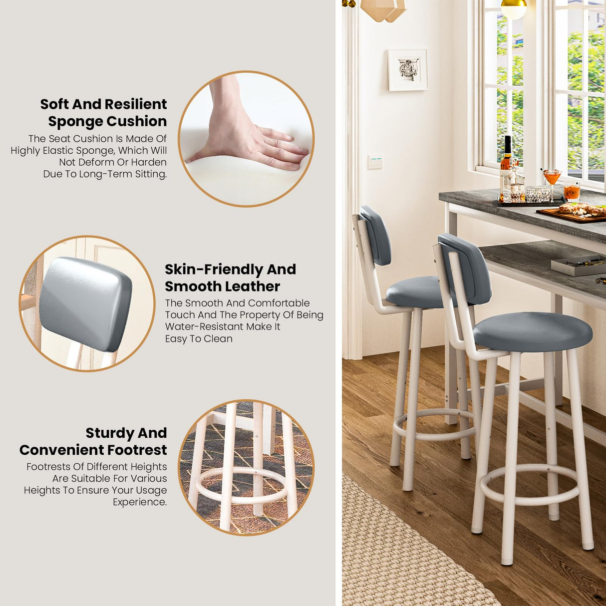 DKLGG Bar Table and Chairs Set of 2, 47" Farmhouse Counter Height Pub Set for 2 Dining Table Set with Storage & Stools Island Table for Kitchen, Home Bar, Grey DKLGG