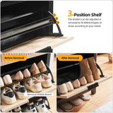 HUSHEDIFY 2 Flip Drawers Shoe Cabinet Storage for Entryway, Narrow Shoes Organizer Cabinet for Front Door Entrance, Free Standing Hidden Wooden Hallway Shoe Rack(Oak&Black) HUSHEDIFY