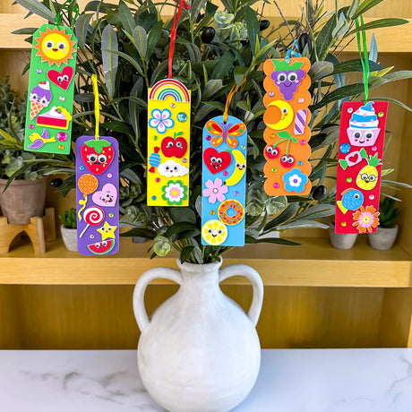 Winlyn 36 Sets Cute Crafts Kits DIY Colorful Whimsical Bookmarks Decorations Art Sets Fruits Sweet Treats Animals Sun Rainbow Foam Stickers for Kids Classroom Activities Reading Rewards Party Favors Winlyn