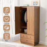Jluomei Armoire Wardrobe Closet with Doors, Wardrobe Cabinet with 3 Drawers, Wooden Large Clothing Storage Cabinet with Hanging Rod and Shelf, Mid-Century Modern Tall Closet for Bedroom, Walnut Jluomei