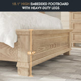 YUMPIE Queen Rustic Solid Wood Bed Frame With 68" Tall Headboard, Farmhouse Chenille Upholstered Panel Platform Bed Mattress Frame, Button Tufted/Antique Brass Nail Trim/No Box Spring Needed, Milk Ash YUMPIE