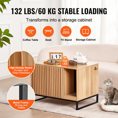 VEVOR Cat Litter Box Enclosure, Hidden Litter Box Furniture, Wooden Cat Washroom Indoor with 2 Doors & Study Metal Legs, Cat House Cabinet Hidden Fit Most of Litter Box, 31.5"L x 20"W x 22"H, - WoodArtSupply