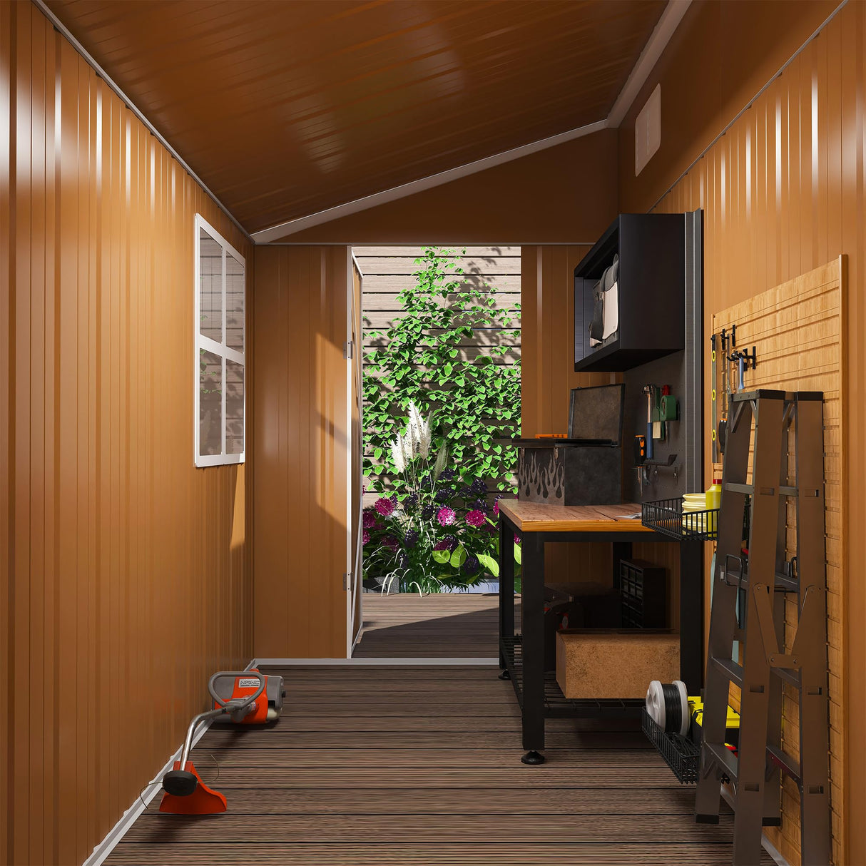 YOPTO 8x4 FT Sheds & Outdoor Storage,Heavy-Duty Metal Steel Shed with Windows and Weatherproof Sloped Roof,Waterproof Tool Sheds w/Lockable Door & Ventilation,for Garden,Lawn,Brown YOPTO