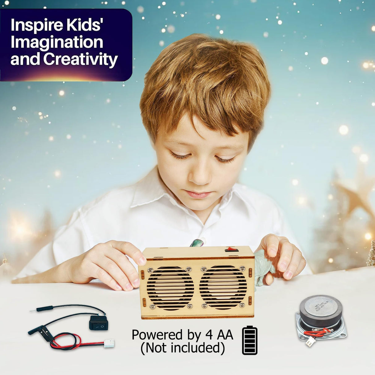 SCAEMO DIY Bluetooth Speaker Kit, Stem Projects for Kids Ages 8-12, Science STEM Kits for Kids Ages 10-12-14-16, Gifts for 9 10 11 12 13 14 15 16 Year Old Boys Teens (Wood) SCAEMO