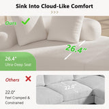 Olodumare 106.7" Modern Curved Oversized Sectional Sofa, Minimalist Modular Cloud Couch with 4 Throw Pillows, Luxury 4-Seater Extra Deep & Wide Seat Sofa in Soft Teddy Fabric, Cream White Olodumare