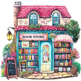 Pink Bookstore Diamond Painting Kits for Adults, 5D Diamond Art Painting by Numbers Kits, DIY Diamond Dots Art Kits, Full Round Drill Diamond Paintings for Adults for Home Wall Decor, 13.8x13.8 in GUMITOON