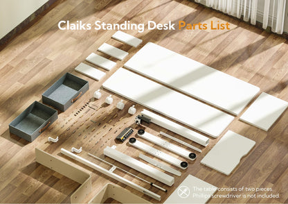 Claiks Standing Desk with Drawers, Stand Up Electric Standing Desk Adjustable Height, Sit Stand Desk with Storage Shelf and Splice Board, 48 Inch, White - WoodArtSupply