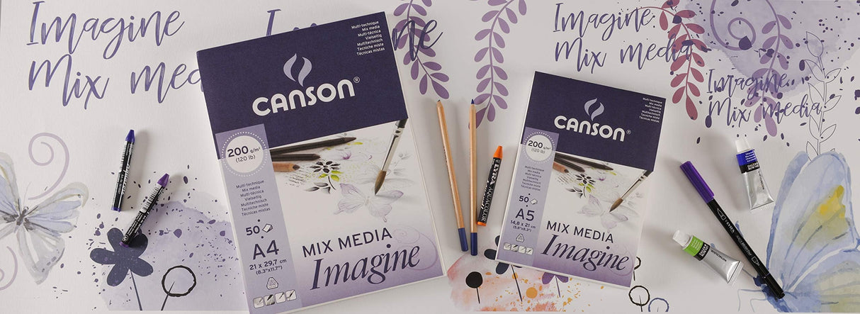 Canson Imagine Mixed Media 200gsm Paper, Natural White, A5 pad Including 50 Sheets Canson