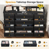 Hasuit Large Dresser with 12 Drawers for Bedroom, 61.4'' Long Modern Chest of Drawers, Black Wide Dressers Clothes Closet, Wooden Bedroom Funiture Storage Organizer Hasuit
