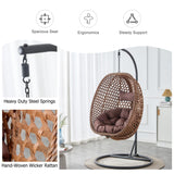 CRIPNAS Egg Swing Chair Outdoor with Stand, Hanging Egg Rattan Basket Chair with Cushion and Pillow, Lounge Chair, Foldable Basket and Metal Stand for Porch, Patio, Bedroom, Balcony,Yard (Brown) CRIPNAS