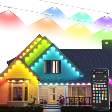 Brizled Permanent Outdoor Lights, 100ft 60 LED RGB Smart Halloween Lights Work with Alexa & Google Home, APP Controlled Permanent Eave Light IP67 Waterproof Smart House Light for Xmas Halloween House Brizled