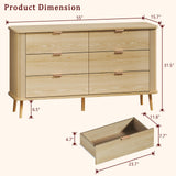 HUAHUU Fluted 6 Drawers Dresser for Bedroom, 55" Mid Century Modern Dresser & Chests of Drawers, Curved Profile Design, Dressers TV Stand, Wood Storage for Hallway, Entryway, Oak HUAHUU
