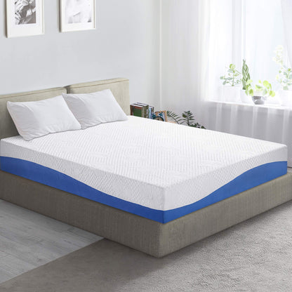 PrimaSleep Cal King Mattress, 10 Inch Gel Memory Foam Mattress, Gel Infused for Comfort and Pressure Relief, CertiPUR-US Certified, Bed-in-a-Box, Medium Firm, Blue, Cal King Size