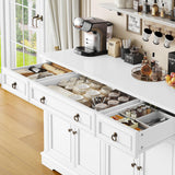 finetones Buffet Cabinet with Storage, 55.1" Large Sideboard Buffet Cabinet, White Kitchen Cabinet with 3 Drawers and 4 Doors, Wood Coffee Bar Cabinet for Kitchen Dining Room, White finetones