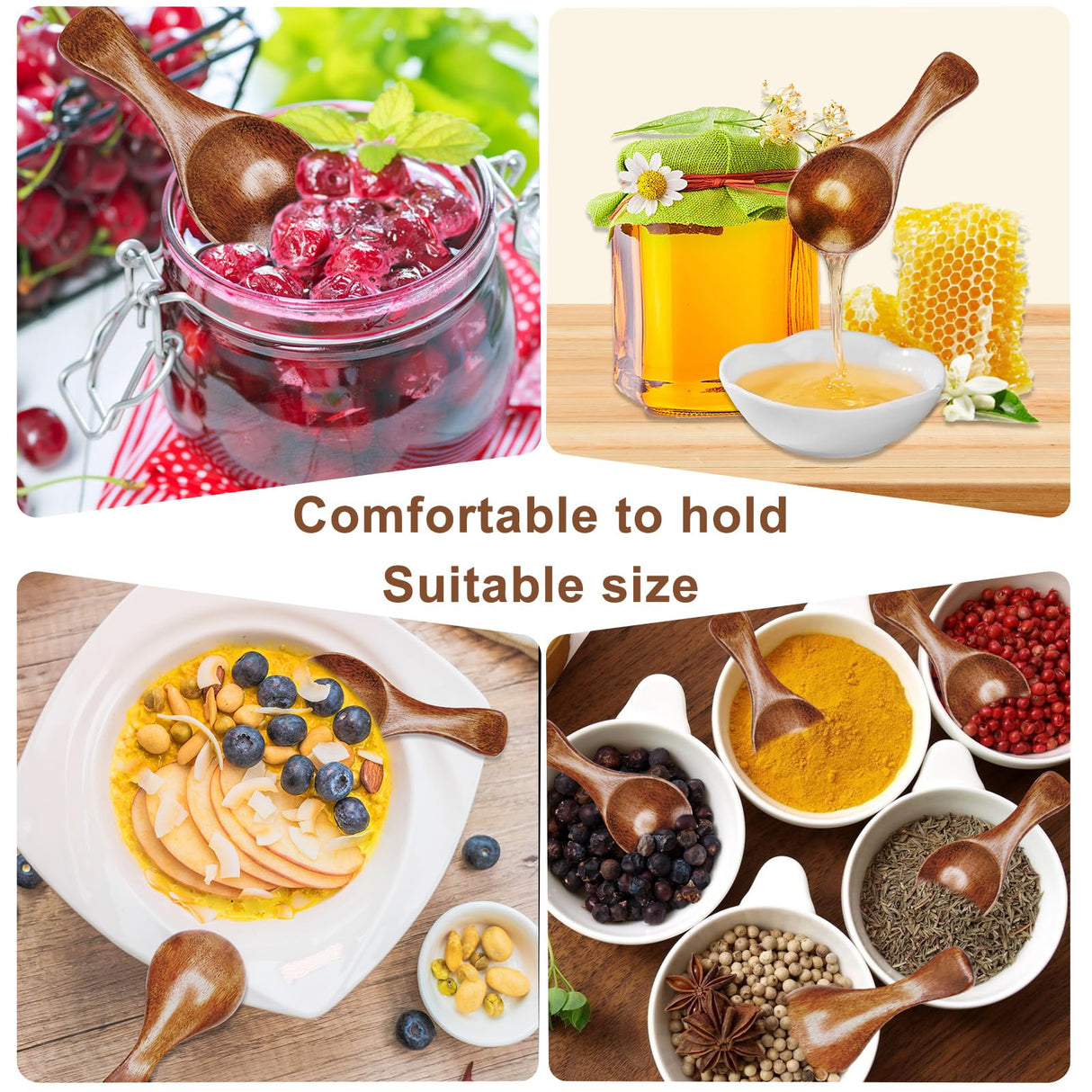 Hefild 6pcs Small Wooden Spoons, 3.2inch Small Wooden Spoons for Honey, Brown Mini Wood Teaspoons for Tiny Eating Ice Cream Jars Spice Condiments Tea Bath Salt Coffee Sugar Jam Mustard Seasoning Hefild