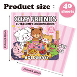 Cozy Friends: Coloring Book for Adults and Teens Featuring Super Cute Animal Characters with Easy and Simple Big Designs for Relaxation (Thick Lined Bold & Easy Coloring) Tesitehi