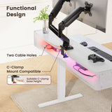 ErGear Standing Desk with LED Strip, 48″ x24″ Electric Height Adjustable RGB Gaming Desk with Shelf, Sit Stand Desk with Dual Cable Holes, C-Clamp Mount Compatible, 4 Preset Heights, White ErGear