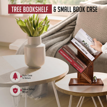 3 Tier Tree Bookshelf, Retro Book Organizer for Book Storage, Free Standing Small Book Shelf for Narrow Space, Bookcase for Home. Office Desk, Living Room, Bedroom Bookshelves (Rustic Brown)