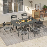 Soleil Jardin 7-Piece Outdoor Patio Dining Set, 35" - 71" Aluminum Expandable Outdoor Dining Table Set for 6, 6 Stackable Chairs with Gray Removable Cushions, Dark-Grey Soleil Jardin