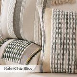 ANRODUO Pack of 2 Boho Decorative Throw Pillow Covers 18x18 Farmhouse Cushion Case Striped Chenille Pillow Cases Square Pillow Covers Accent Neutral Pillowcase for Sofa Couch Bed, Olive Green Stripe ANRODUO