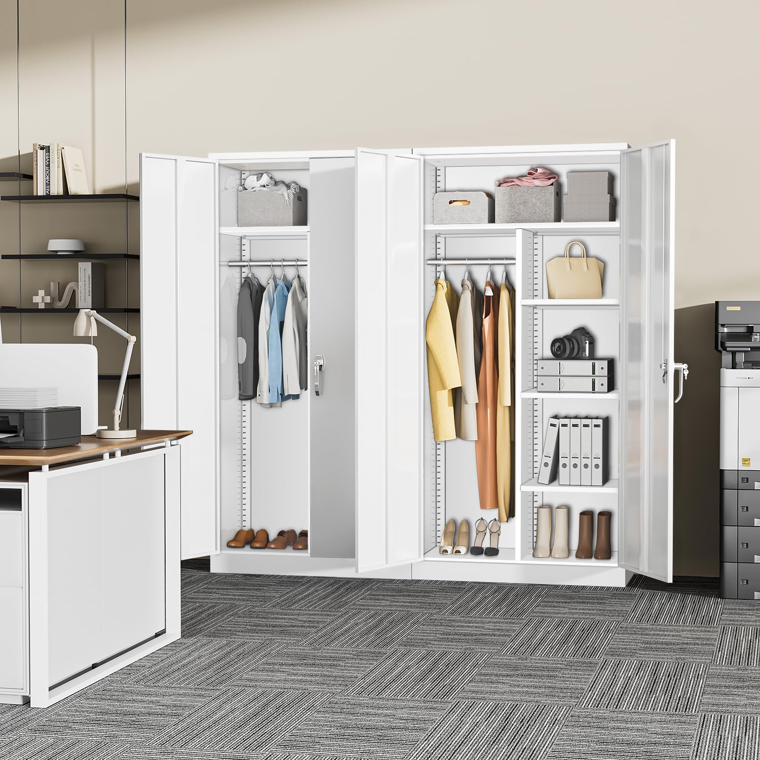 INTERGREAT Metal Storage Cabinet, 72" Armoire Wardrobe Closet with Doors, Storage Locker with Adjustable Shelves and Removable Hanging Rods (White) - WoodArtSupply