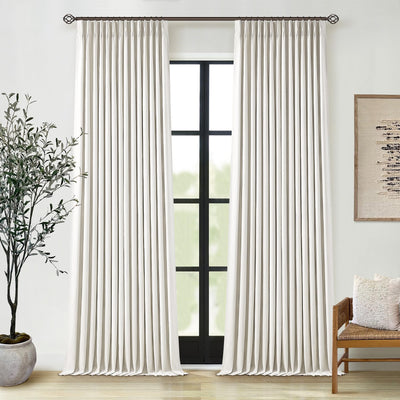 102 Inches Long Pinch Pleated Linen Blackout Curtains for Bedroom Back Tab Track Memory Trained Shape Farmhouse Light Blocking Curtains 102 Inch Length for Living Dining Room Darkening Drapes Cream