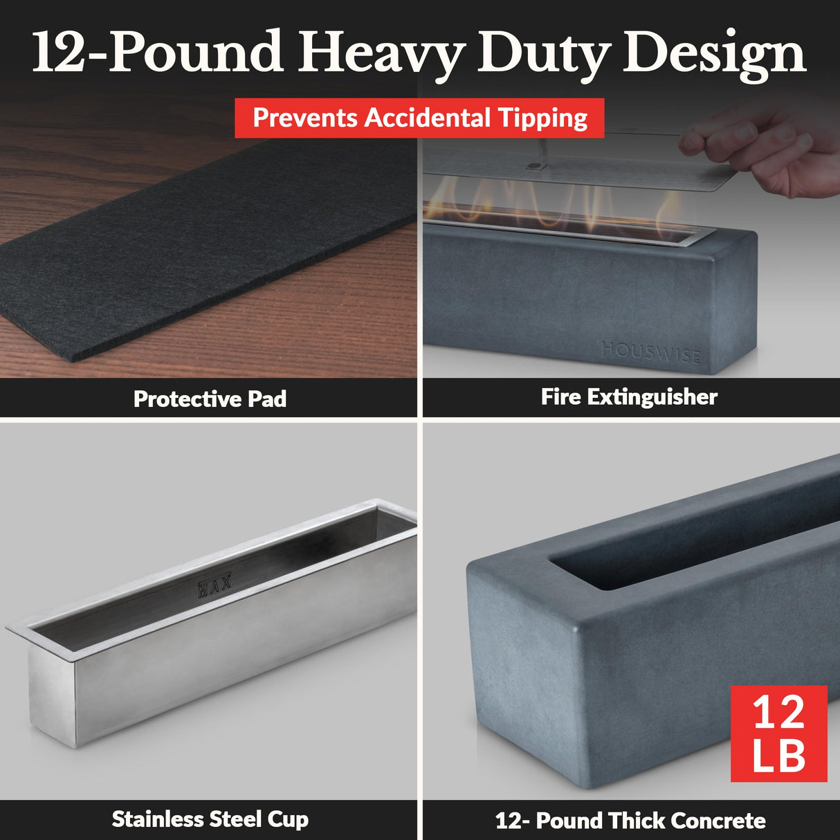 Houswise Tabletop Fire Pit - Concrete Outdoor & Indoor Fire Pit Tabletop, Smores Maker Kit, Table Top Firepit, Small Portable Mini Indoor Fireplace Houswise