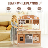 ROBOTIME Wooden Play Kitchen Set, Pretend Play Kitchen Wooden Toy Set for Kids w/Realistic Design, Kids & Toddlers Kitchen Playset with Dishwasher, Toy Kitchen Set for Boys and Girls Ages 3+ (Brown) ROBOTIME