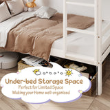 KOMFOTT Wood Bunk Bed Twin Over Twin, Bunk Bed with Ladder & Safety Guardrail, Solid Wood Bed Frame, Ideal for Dormitory & Multiple-Child Family, No Box Spring Needed, Kids Bed Frame KOMFOTT