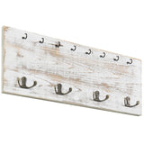 MyGift Coat and Key Hook Wall Organizer, Whitewashed Wood Mounted Coat and Key Holder Rack with 16 Hook, Farmhouse Entryway Hanging Organizer MyGift