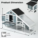 TAKUKA Outdoor Mobile Wooden Chicken Coop with Removable Run and Tray，Small Animals Rabbit Hutch with Nest Box, 2 Story Duck Quail Cage Hutch with Wheel Weatherproof for Backyard (71W*26W*39H) TAKUKA