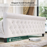Luxury Queen Size Sleigh Bed Frame with Upholstered Headboard & Footboard,Tufted Chenille Fabric,Sturdy Wood Slat Support,Classic Wingback Design,Cream koorlian