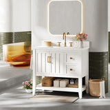 IRONCK 30" Bathroom Vanity with Sink, Farmhouse Bathroom Cabinet, Bathroom Vanity Set with 2 Drawers & Storage for Guest Baths Master Suites or Rental Units, Industrial White IRONCK