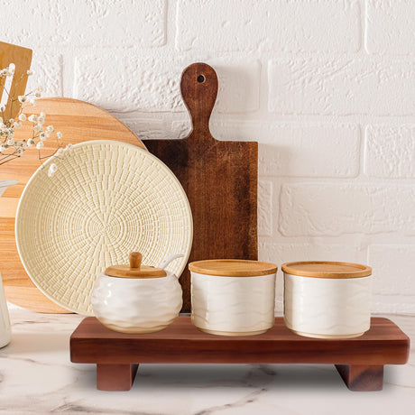 Acacia Wood Pedestal Soap Stand 9.8x4 Inches, 100% Solid Wood Riser, Rustic Candle Plant Holder, Soap Dish Holder Decor, Display Rectangular Tray for Kitchen Bathroom Counter Sink Farmhouse Decor Demigo