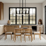 Modern Dining Table Set for 4, Wooden Farmhouse Dining Roon Table and Solid Wood Chairs, 7-Piece Dining Set for Home, Kitchen, Dining Room, 6 Upholstered Chairs, Solid Wood Legs SIMTONAL