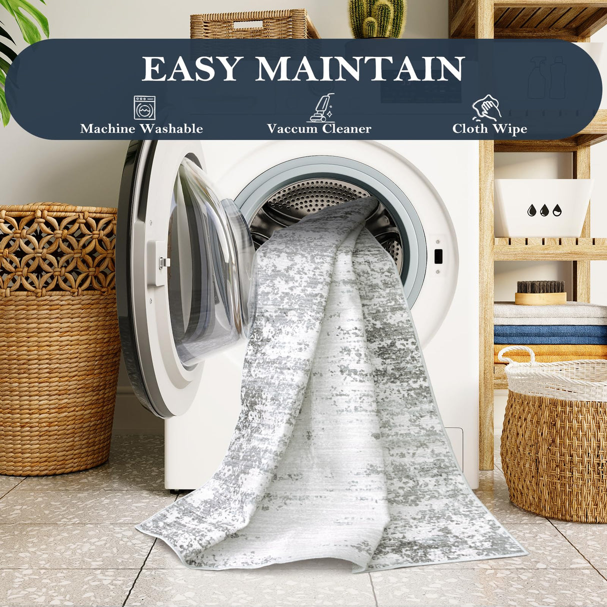 Lahome Abstract Grey Long Runners for Hallways, Washable 2.5x10 Non-Skid Low-Pile Rug Runners for Hallways Non-Slip 10 ft Modern Ombre Indoor Floor Runner for Kitchen Entryway Lahome