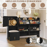 MOIANJI Modern Shoe Cabinet with 4 Flip Drawers, Large Shoe Storage Cabinet with Hidden Stool & Adjustable Shelves, Wood Shoe Rack Organizer for Entryway Foyer Hallway Living Room, Black MOIANJI