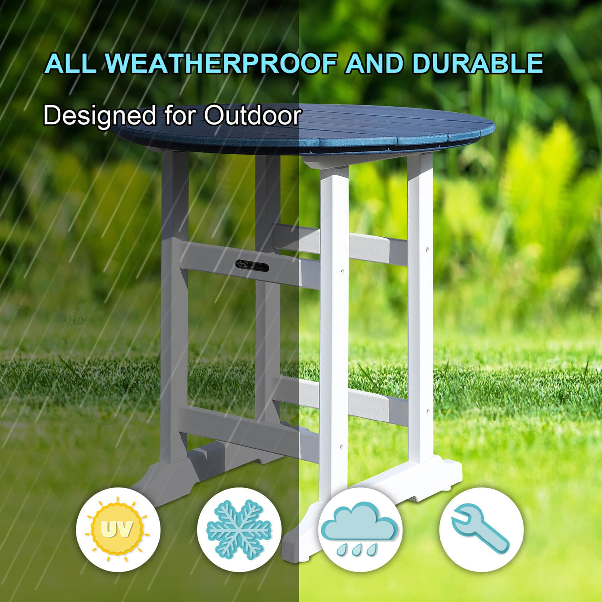 YUSSJI Tall Adirondack Chairs Patio Bar Tables Set of 5 Weather Resistant HDPE 35" Round Outdoor Bar Adirondack Barstools Plastic Height Table Pub, for Garden, Backyard, Yard, Pool, Fire, Pit (Blue) YUSSJI