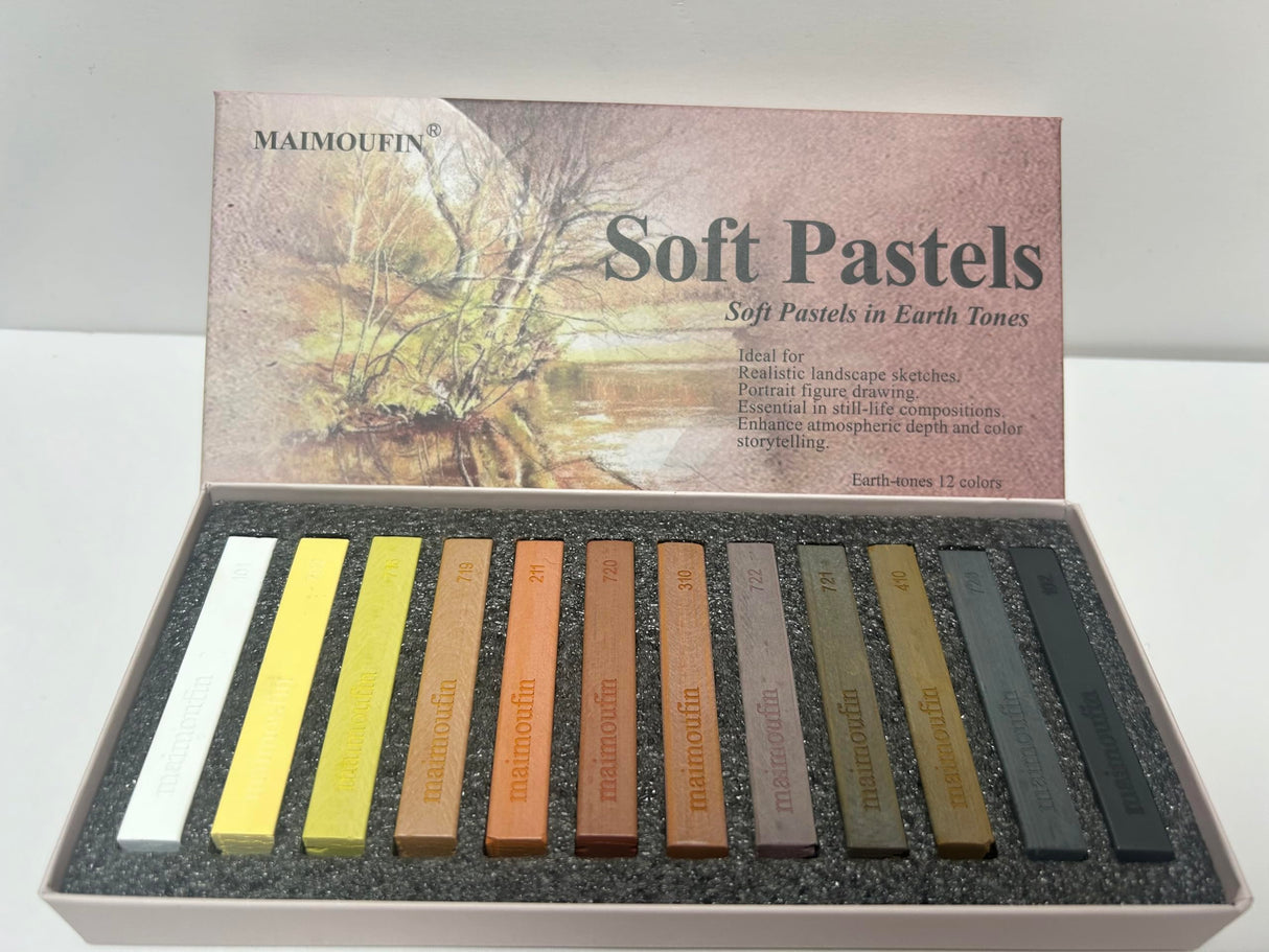 MAIMOUFIN 12-Pack Earth Tone Square Soft Pastels Water-Soluble Blendable Artist Drawing Pastels Set for Artists & Hobbyists Drawing, Painting & Sketching (Brown) MAIMOUFIN