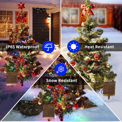 Solar Christmas Tree Lights Outdoor Decoration, 39 Inch Solar Powered Tree Lights with 100 LEDs, 8 Flashing Patterns with Ornaments for Outdoor Paths, Gardens, Yard Christmas Decorations 1PCS