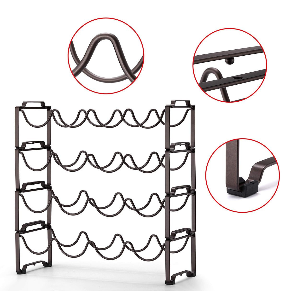 Simple Trending 4-Tier Stackable Wine Rack, Standing Bottles Holder Organizer, Wine Storage Shelf, Towel Rack for Kitchen Pantry Cabinet, Hold 16 Bottles, Bronze Simple Trending