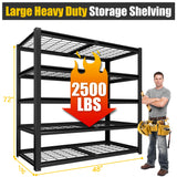 PrimeZone 72" H X 48" W X 18" D Heavy Duty Garage Shelving 5 Tier 2500 LBS Storage Shelves Adjustable Industrial Metal Wire Shelf Unit for Garage,Basement,Pantry,Warehouse,Commercial PrimeZone
